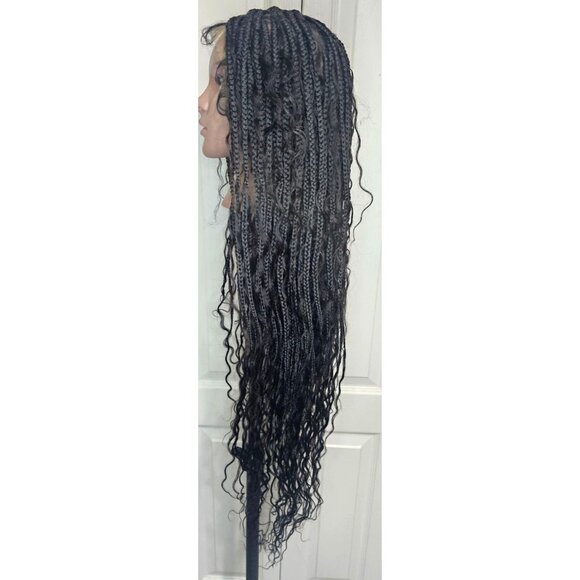 Jaliza Mila 34" Full Lace Lace Boho Braided Wig Human Hair Curls Synthetic Braid - Picture 3 of 9